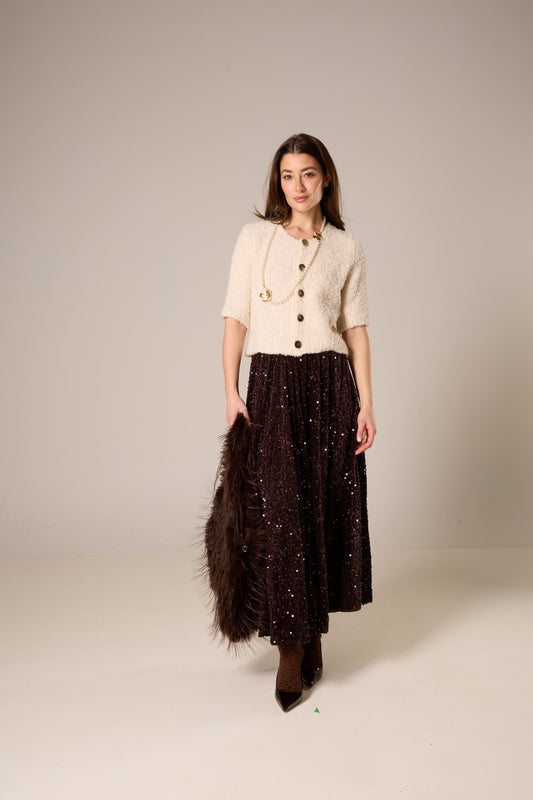 Eggnog Short Sleeve Gold Button Chenille Cardigan