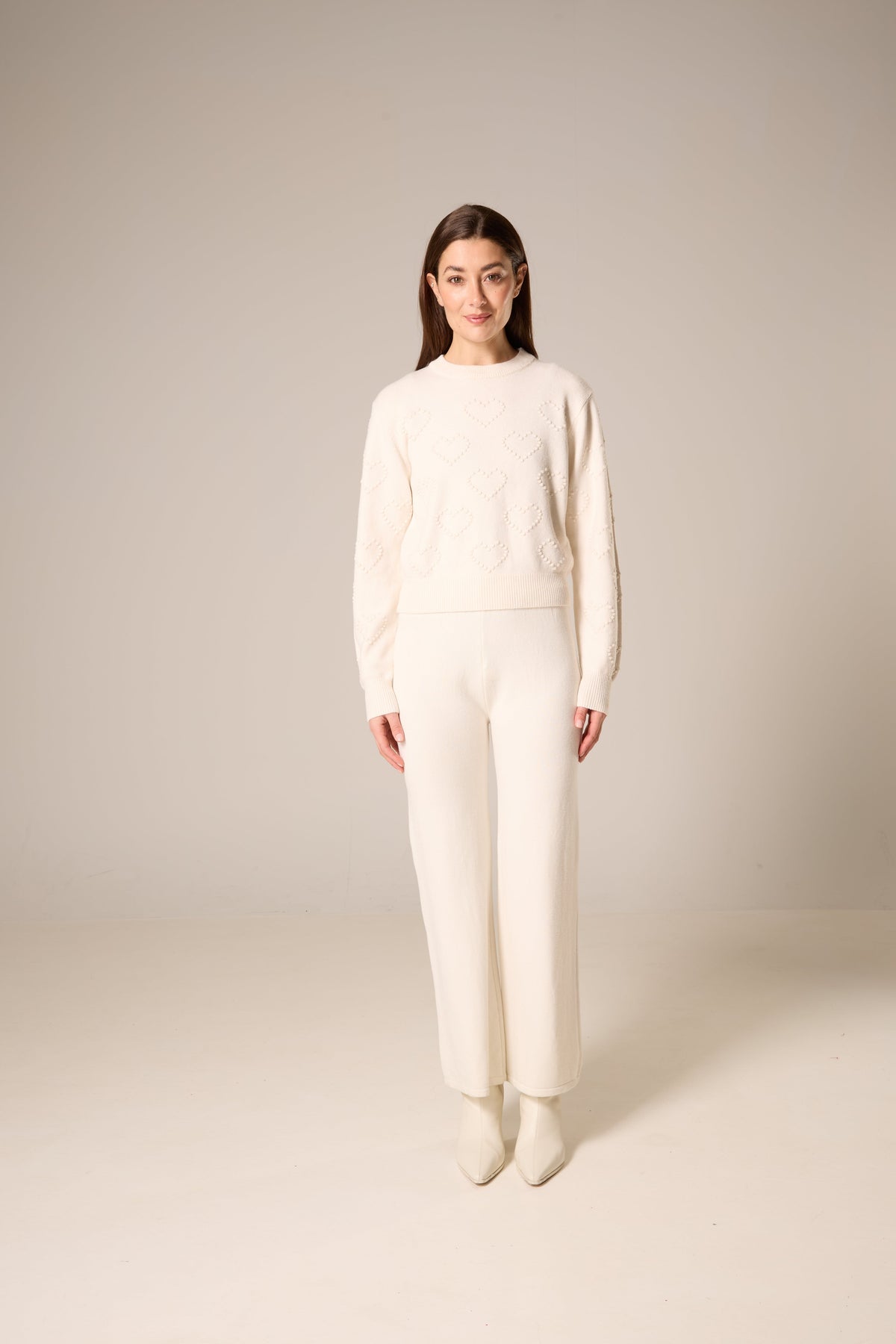 Eggnog Long Sleeve Crew Neck Embossed Allover Heart Pullover