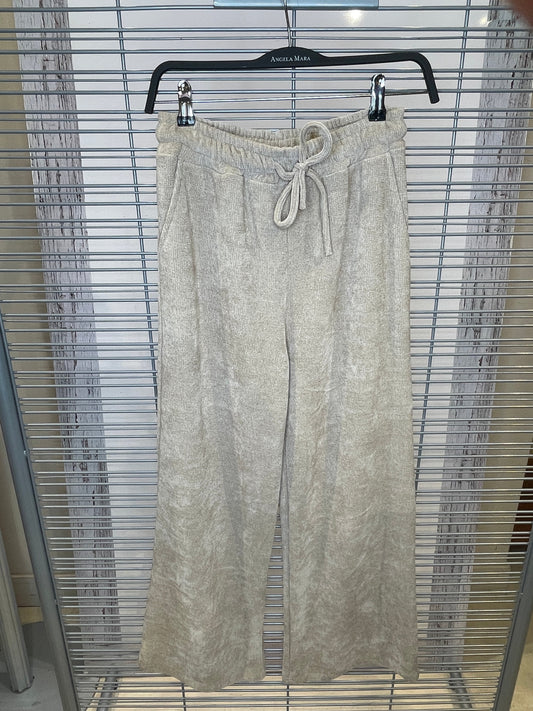 Chenille Knit Wide-Leg Drawstring Pants – Beige