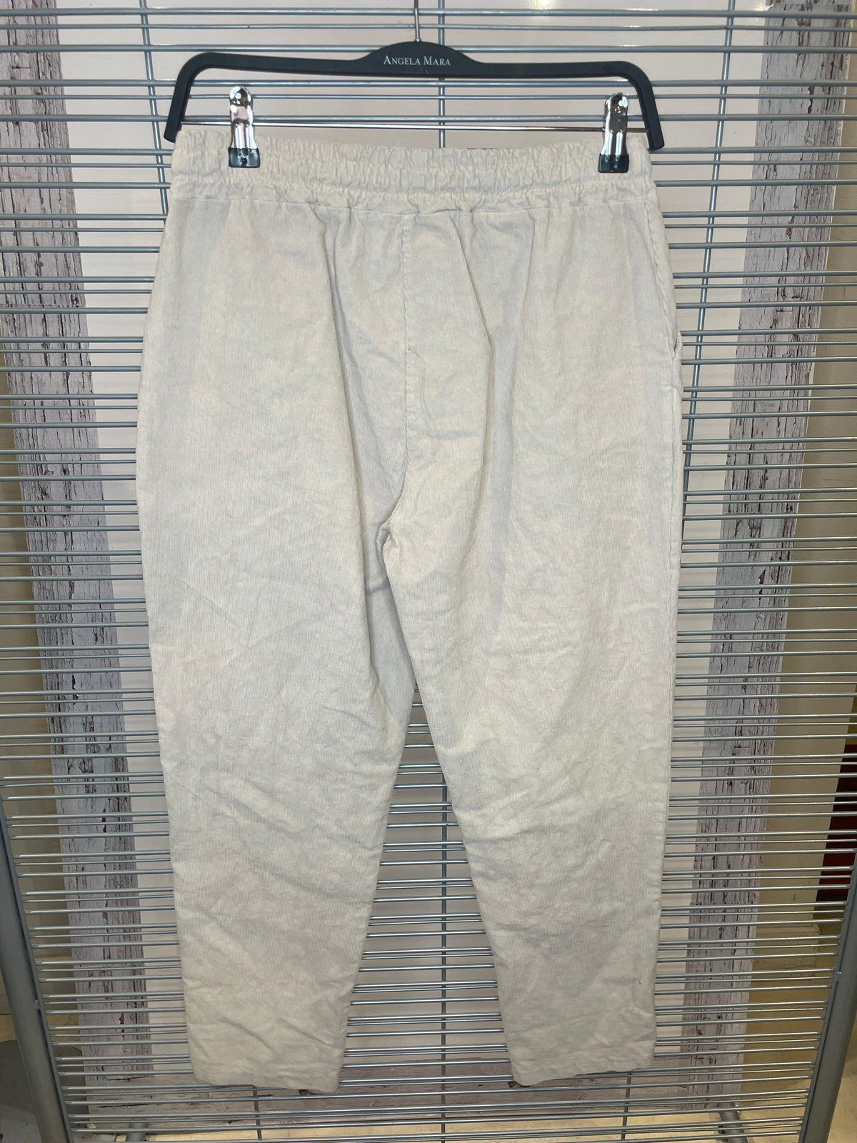 Corduroy Tapered Pants with Drawstring Waist – Beige