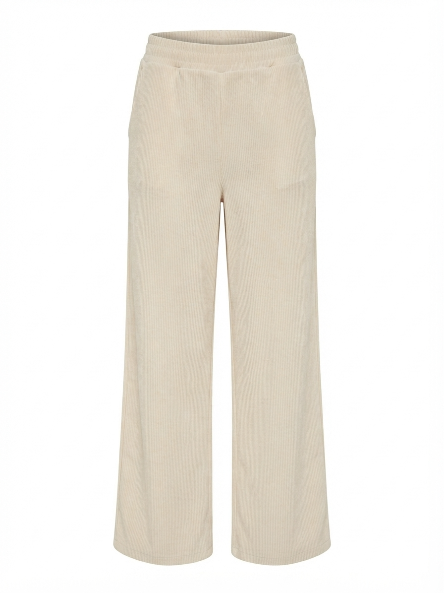 Pantalon à jambe large en velours côtelé à larges côtes – crème