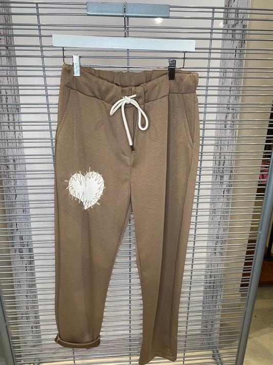 Heart Patch Jogger Pants with Drawstring – Camel