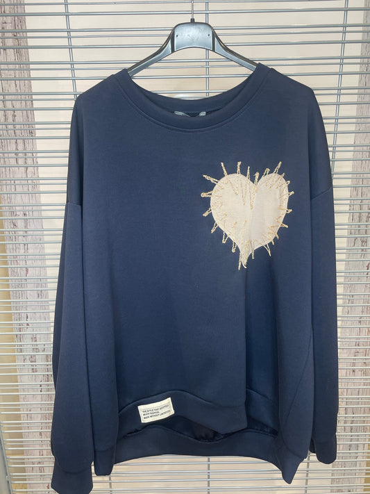 Heart Patch Crewneck Sweatshirt – Navy