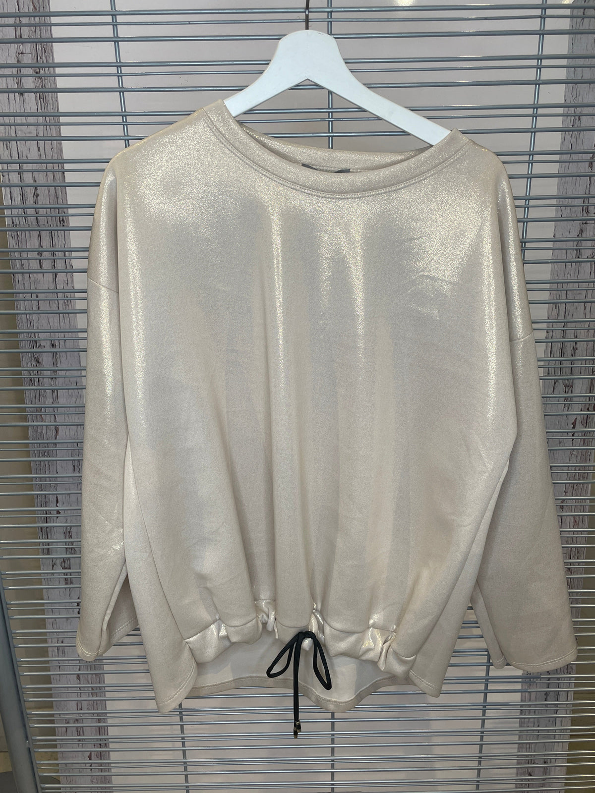 Shimmer Drawstring Hem Sweatshirt – Champagne