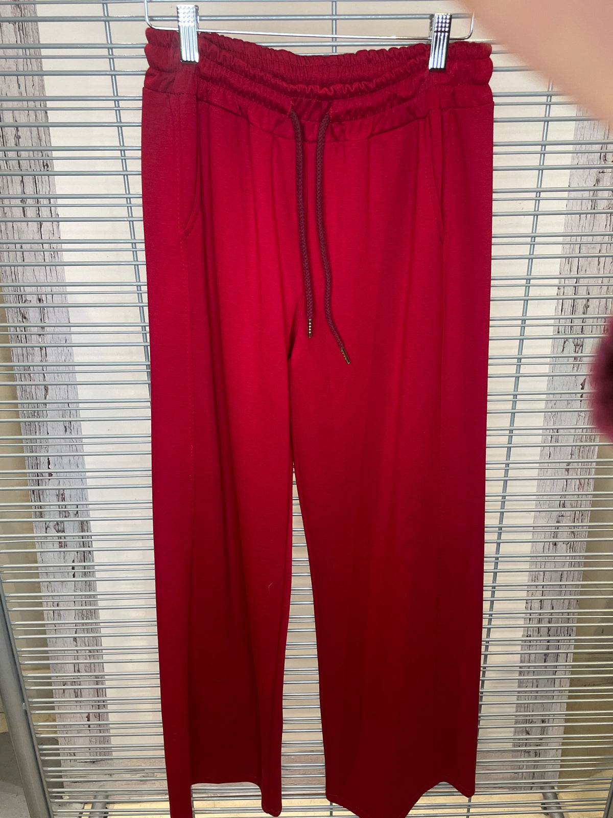 Soft Jersey Wide-Leg Drawstring Pants – Red