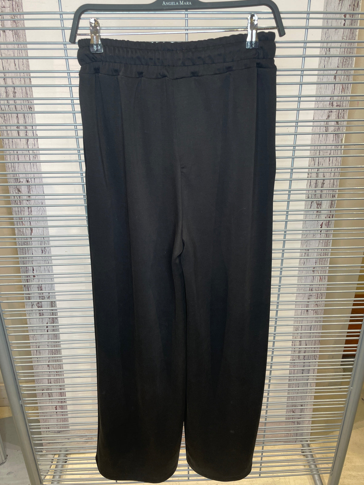 Rhinestone Detail Wide-Leg Drawstring Pants – Black