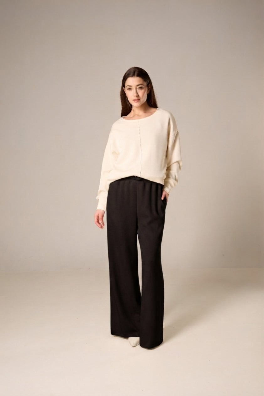Soft Jersey Wide-Leg Drawstring Pants – Black