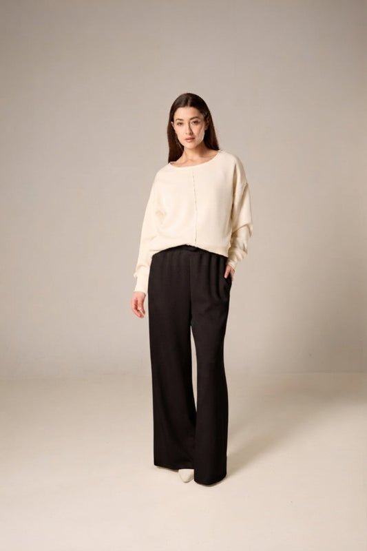 Soft Jersey Wide-Leg Drawstring Pants – Black