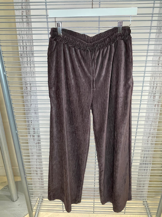 Pantalon à jambe large en velours froissé avec cordon de serrage – brun
