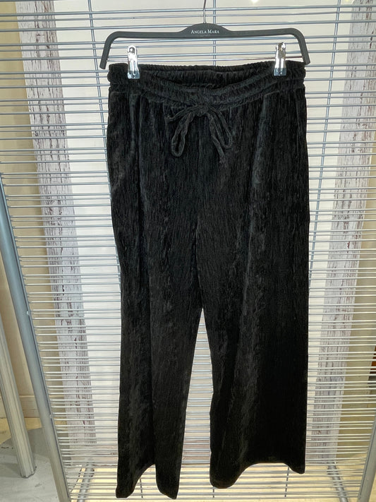 Pantalon à jambe large en velours froissé avec cordon de serrage – noir