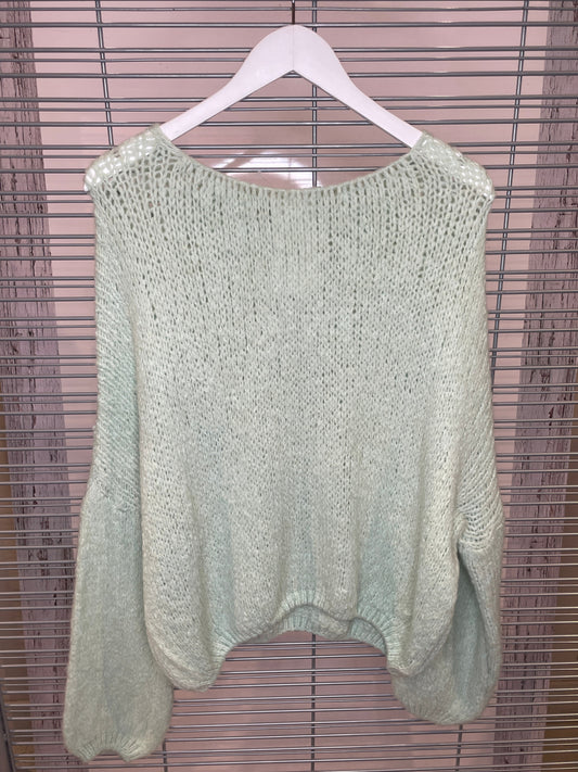 Oversized Chunky Open-Knit Sweater – Mint Green