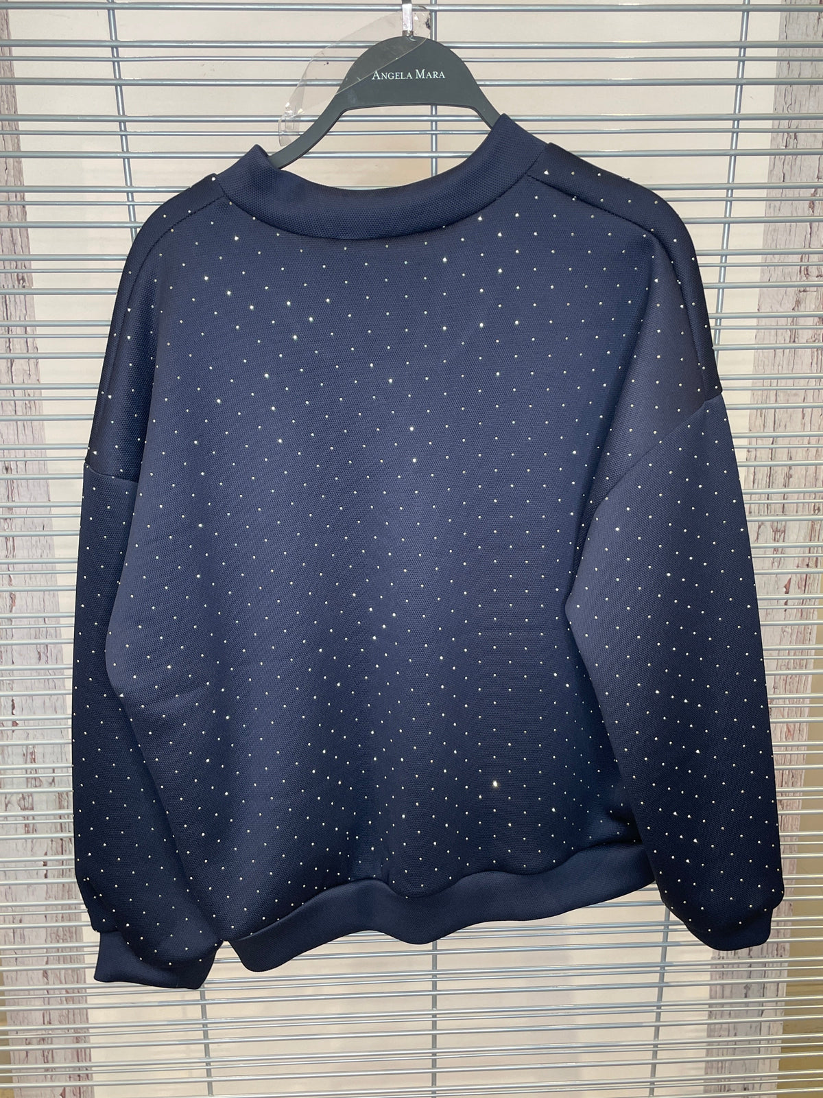 Studded Zip-Up Bomber Jacket with Ring Pull – Navy
