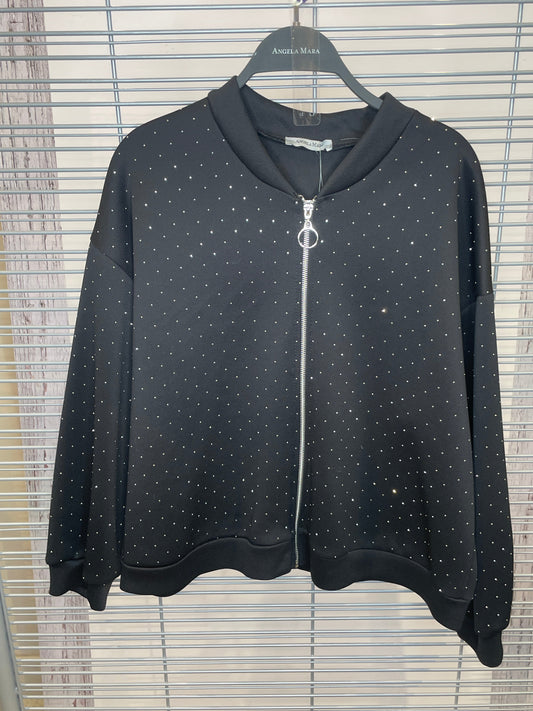 Blouson à fermeture éclair orné de studs avec tirette à anneau – noir