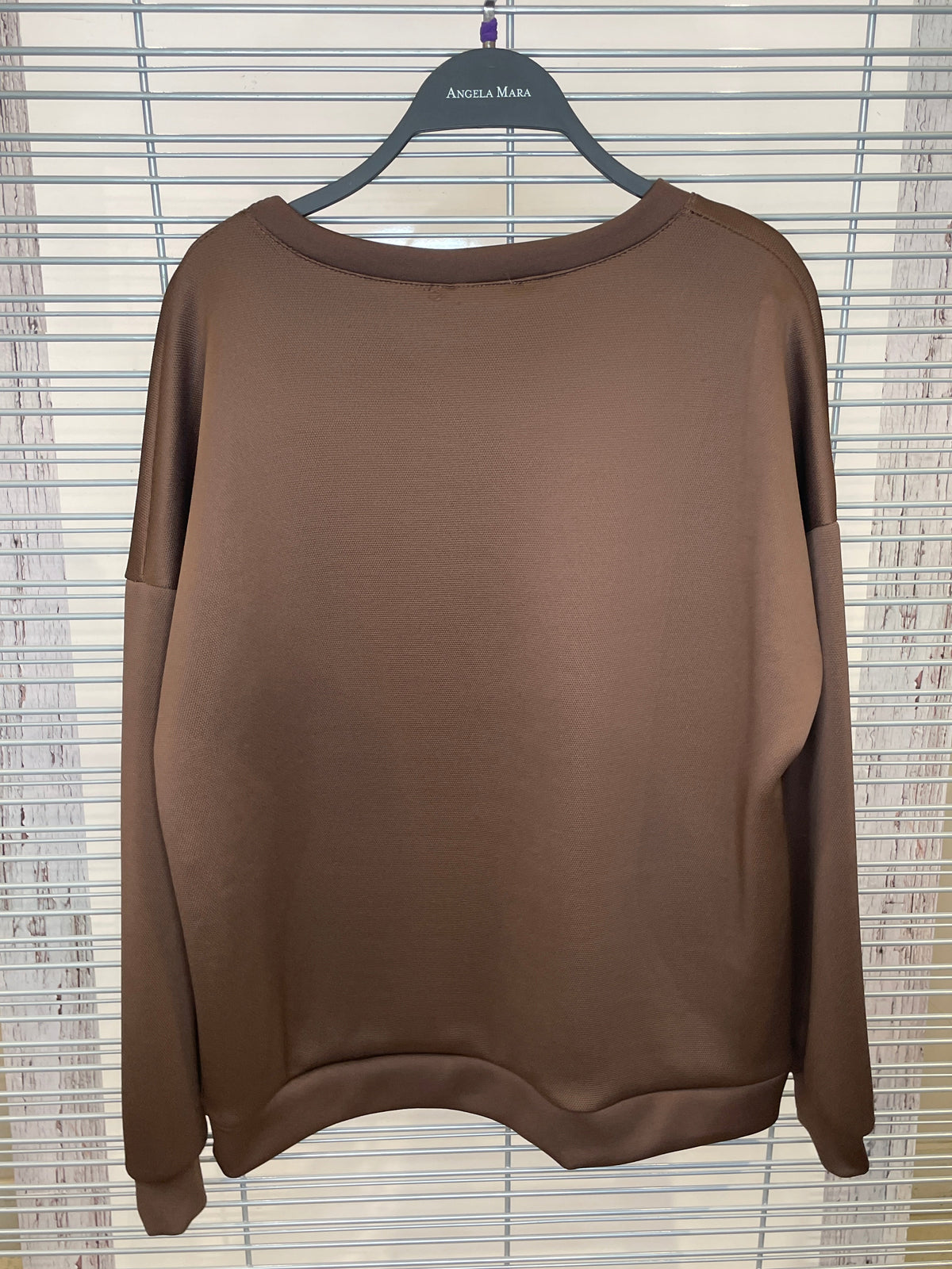 Flower Appliqué Sweatshirt with Sparkle Details – Brown
