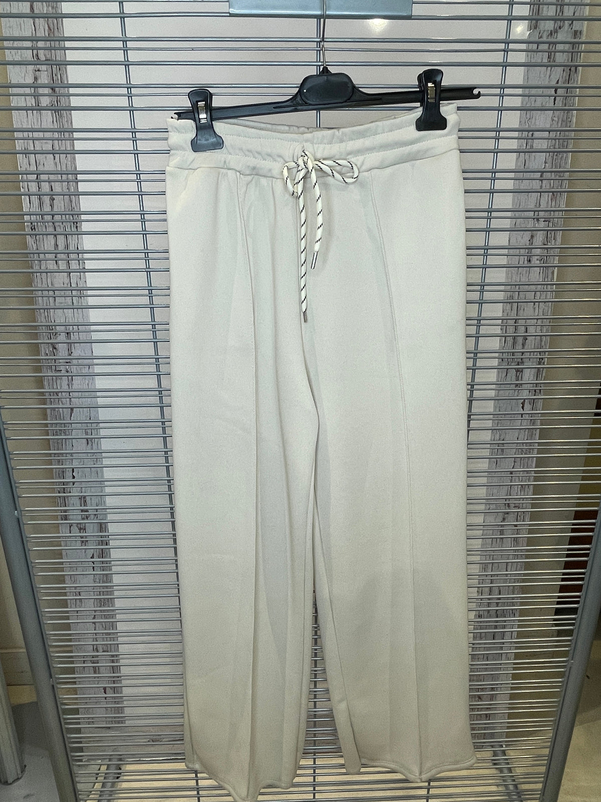 Soft Wide-Leg Drawstring Pants with Center Seam – Cream
