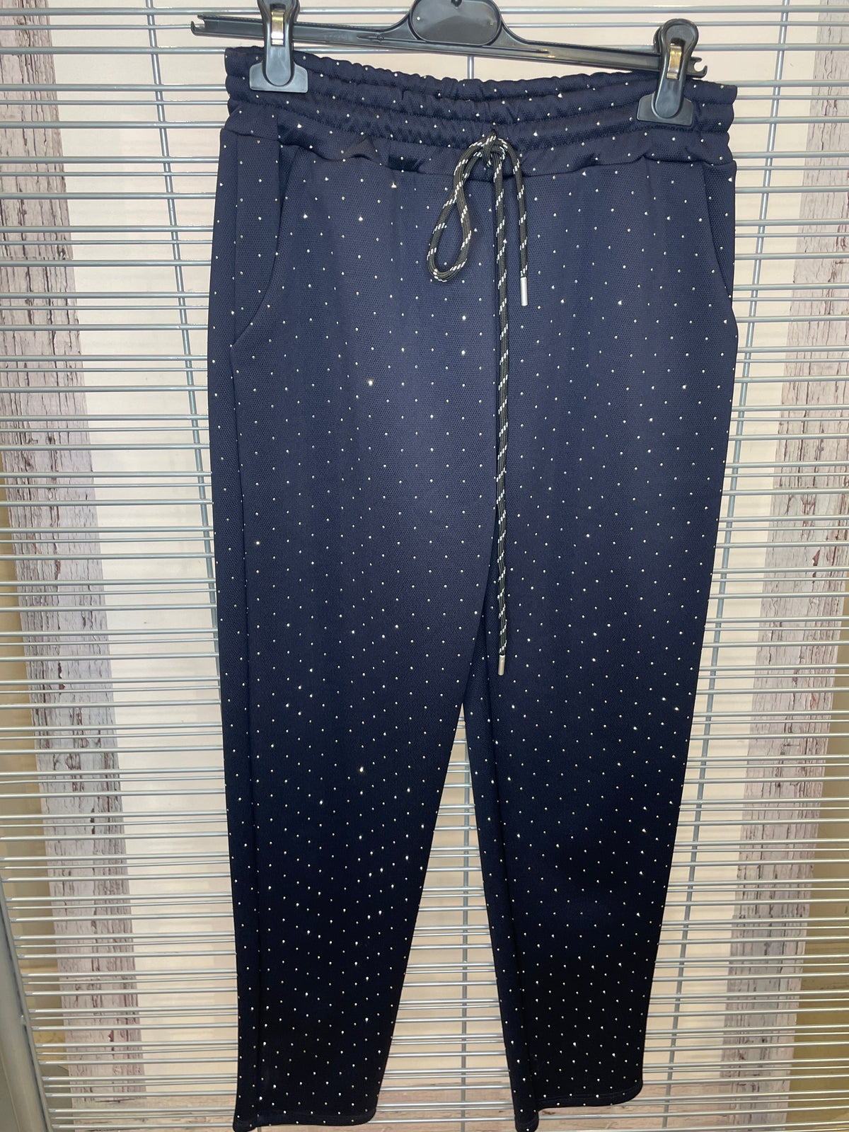 Studded Jogger Pants with Drawstring Waist – Navy