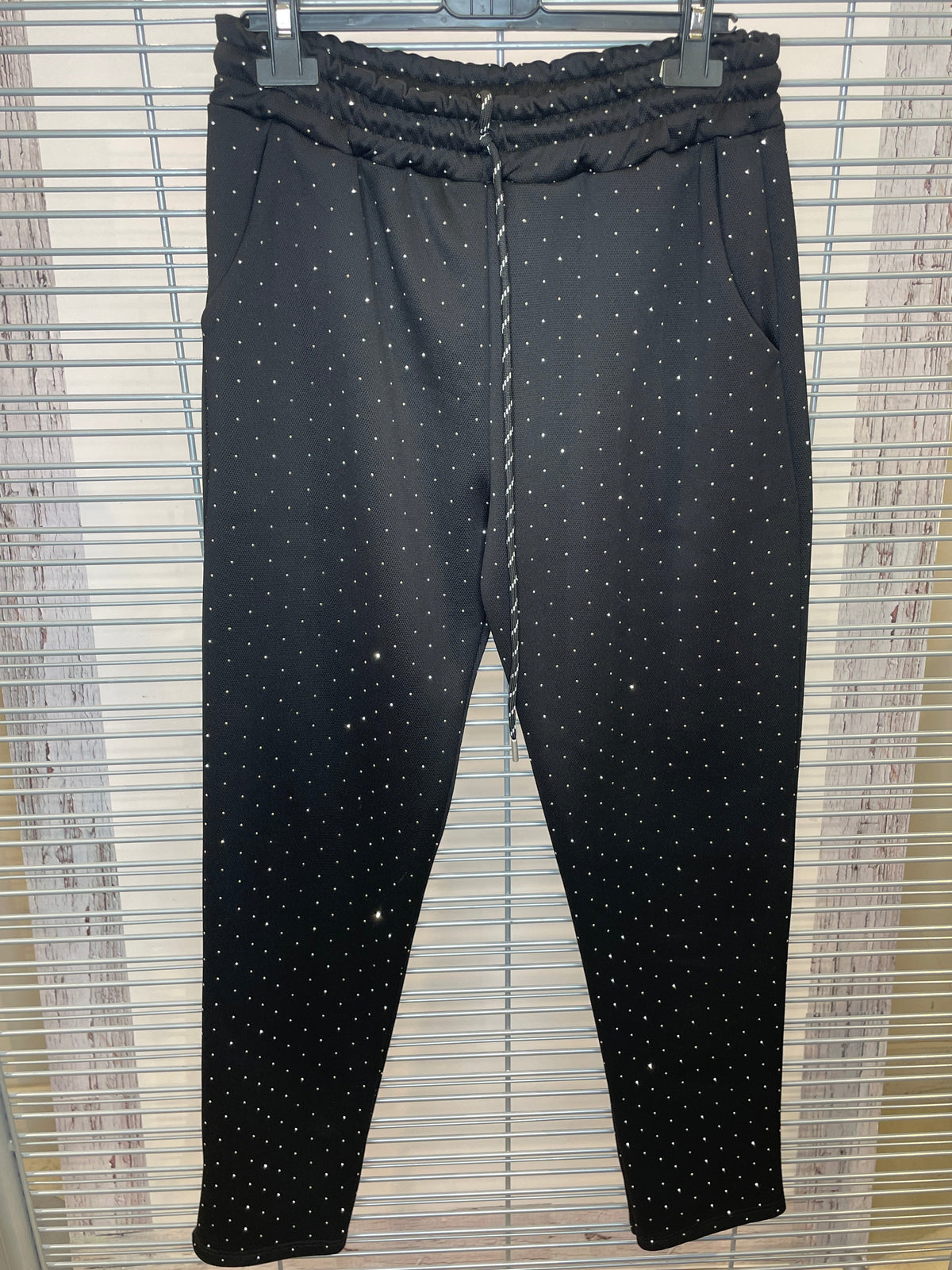 Studded Jogger Pants with Drawstring Waist – Black