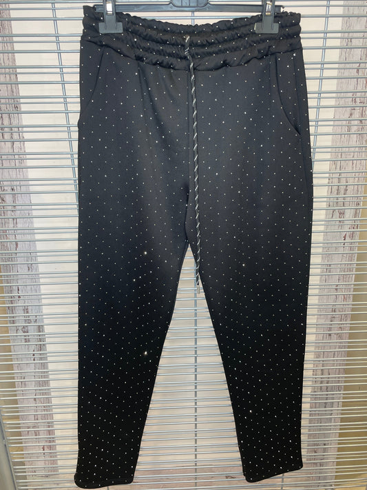 Pantalon jogger orné de studs avec taille à cordon de serrage – noir