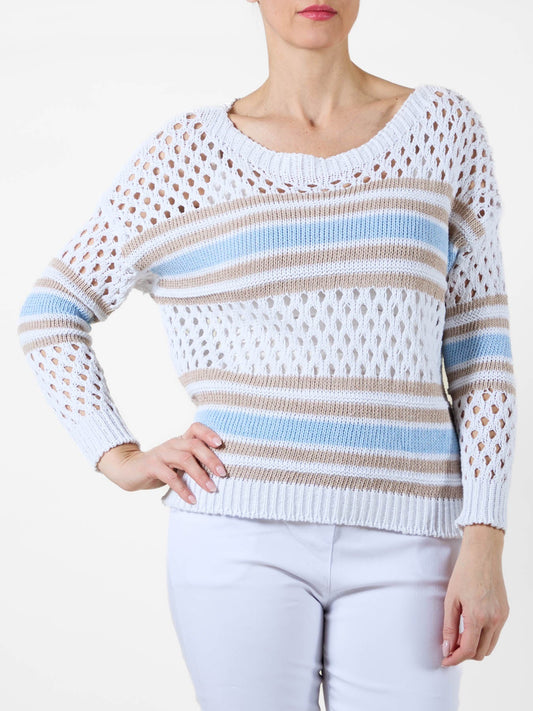 Tricot blanc ample à rayures manches longues