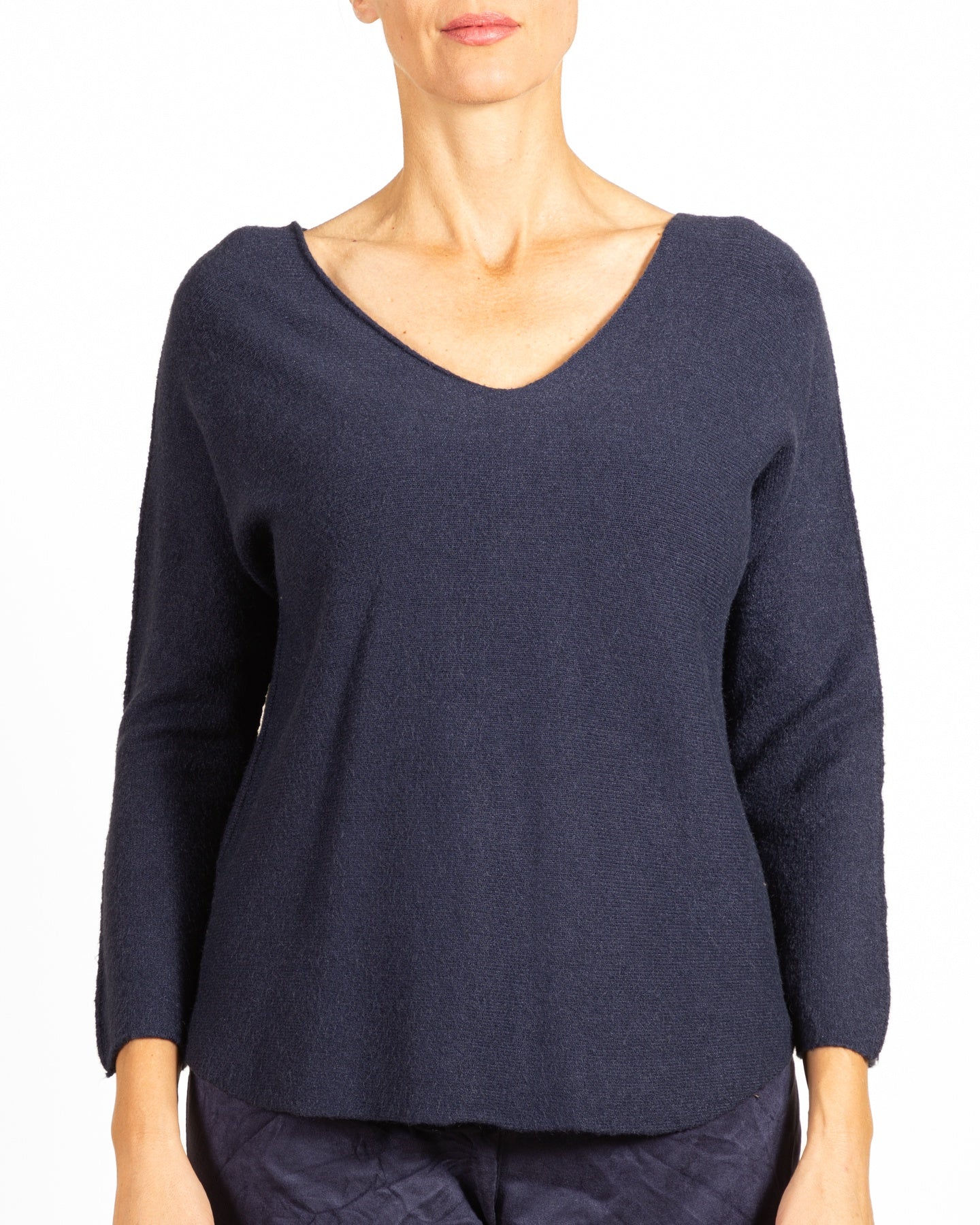 Midnight V Neck Reverse Seam Long Sleeve