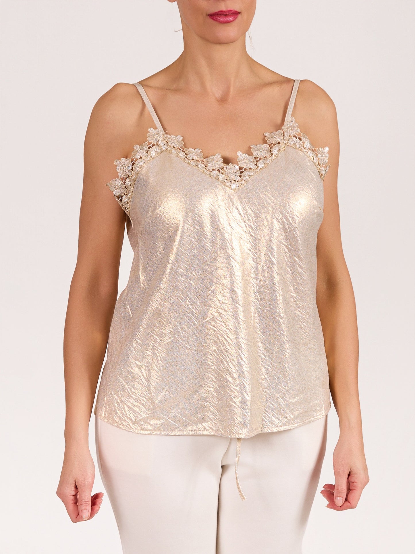 Camisole or à applique florale en sequins avec bordure effet foil