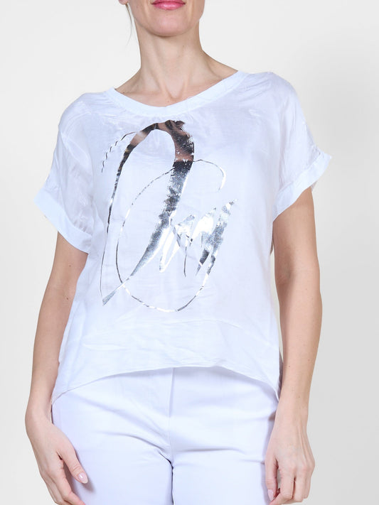 White Drop Shoulder Combo Knit Shimmer Top