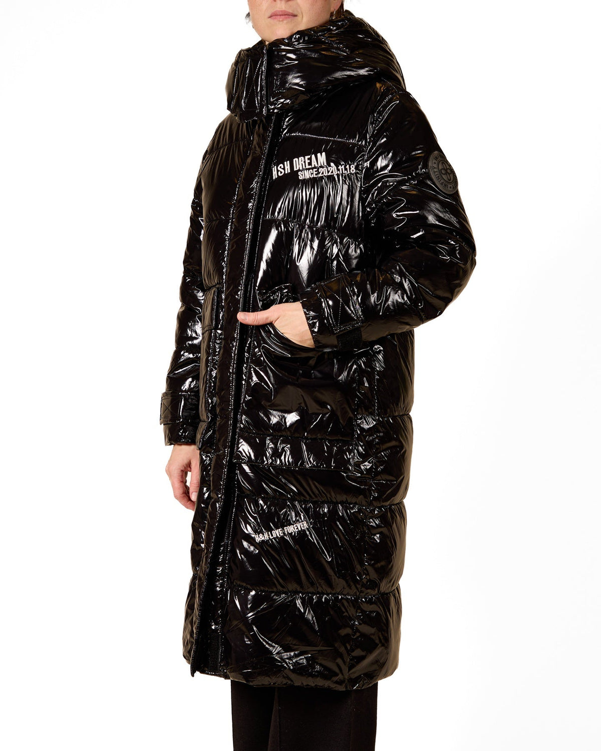 Black Cargo Pocket Long Puffer Coat