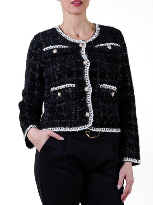 Black Button Front Chanel-Style Jacket