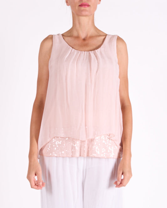 Carnation 2 Layer Sequin Inner Slip Built up Shoulder Tank Top
