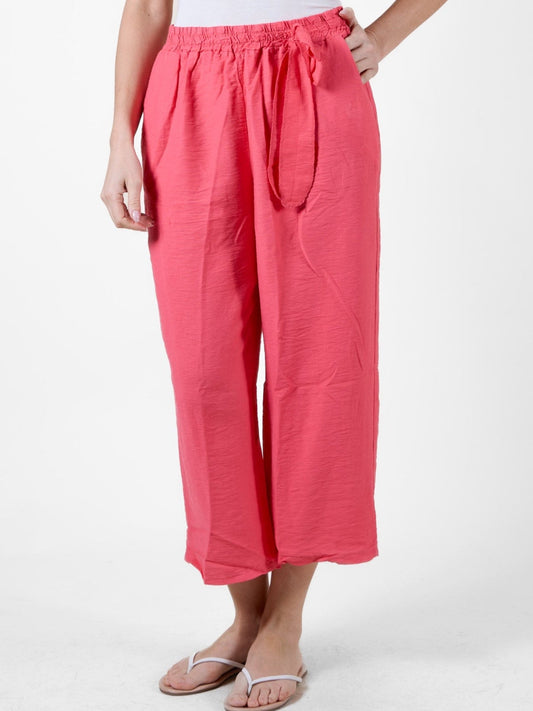 Coral Cropped Pull-On Pants with Tie Waistband