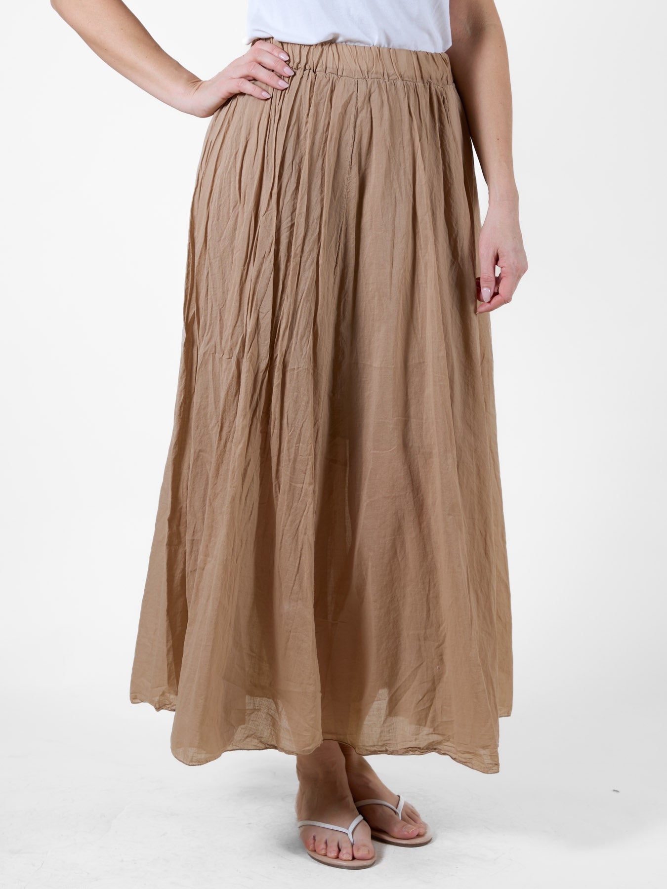 Jupe de plage longue et fluide taupe avec taille élastique