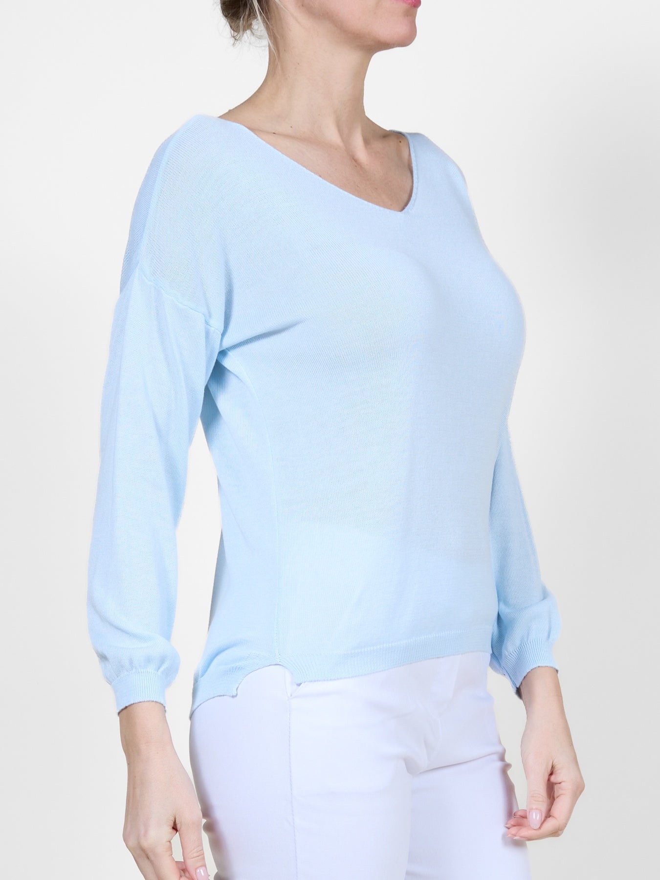 Haut à manches longues en maille bleu clair