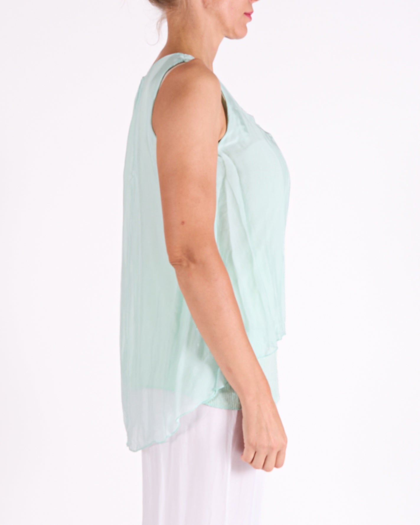 Seafoam 2 Layer Sequin Inner Slip Built up Shoulder Tank Top