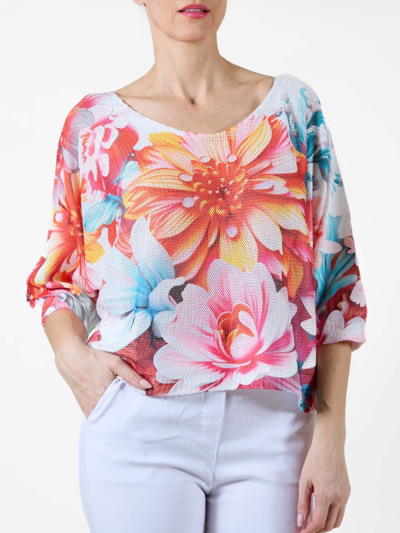 Cherry Top with Bold Red Floral Print