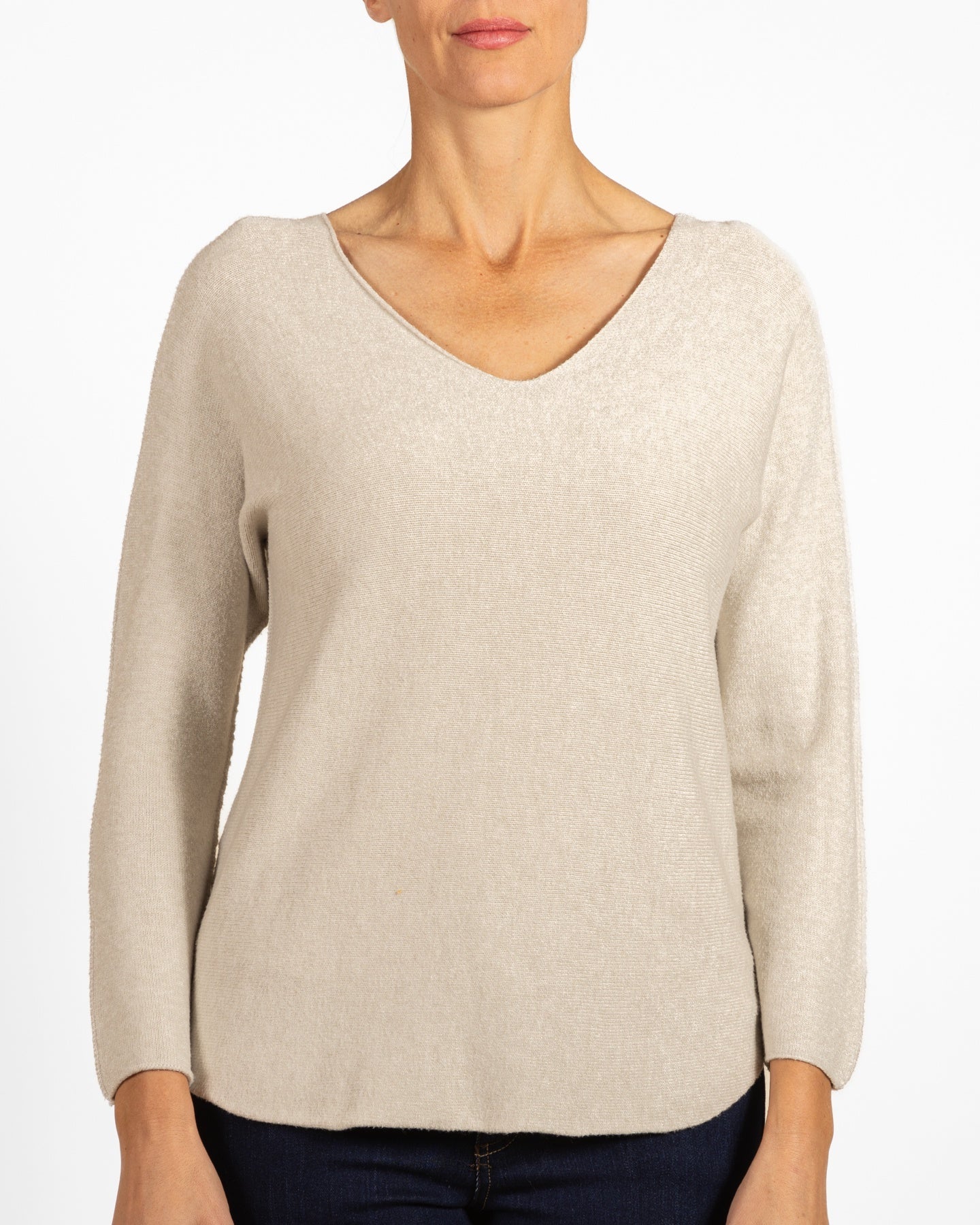 cappuccino col V manches longues coutures inversées