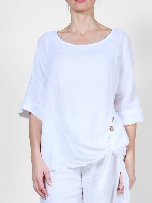White Short Sleeve Top with Side Tie Detail