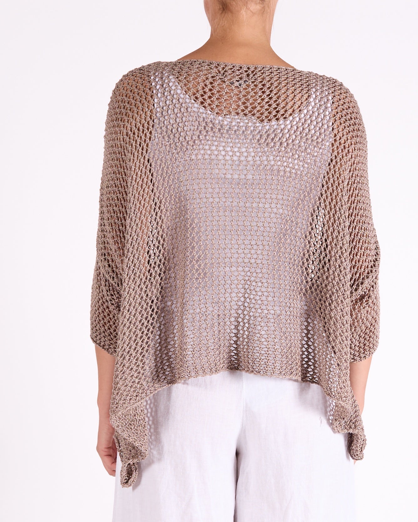 Pull en maille taupe à encolure bateau, 2 poches et manches trois-quarts