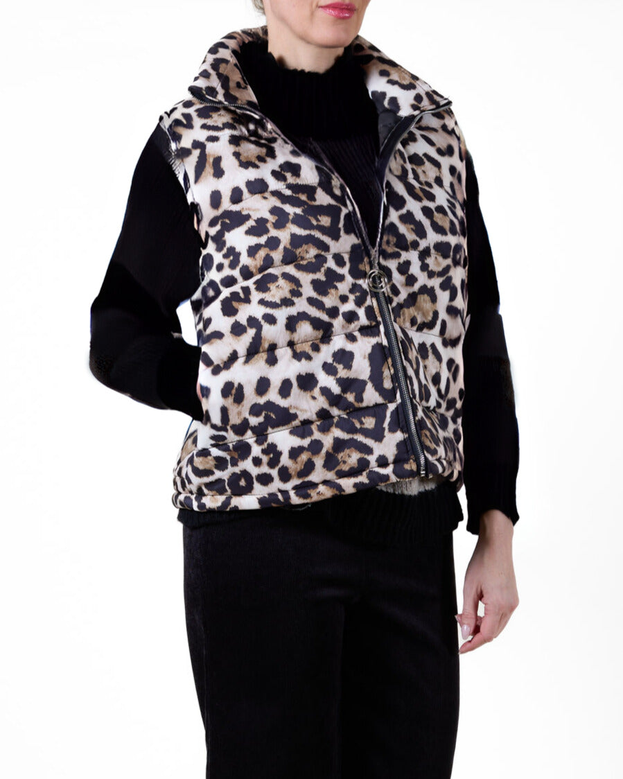 Camel Sleeveless Zip Front Animal Vest