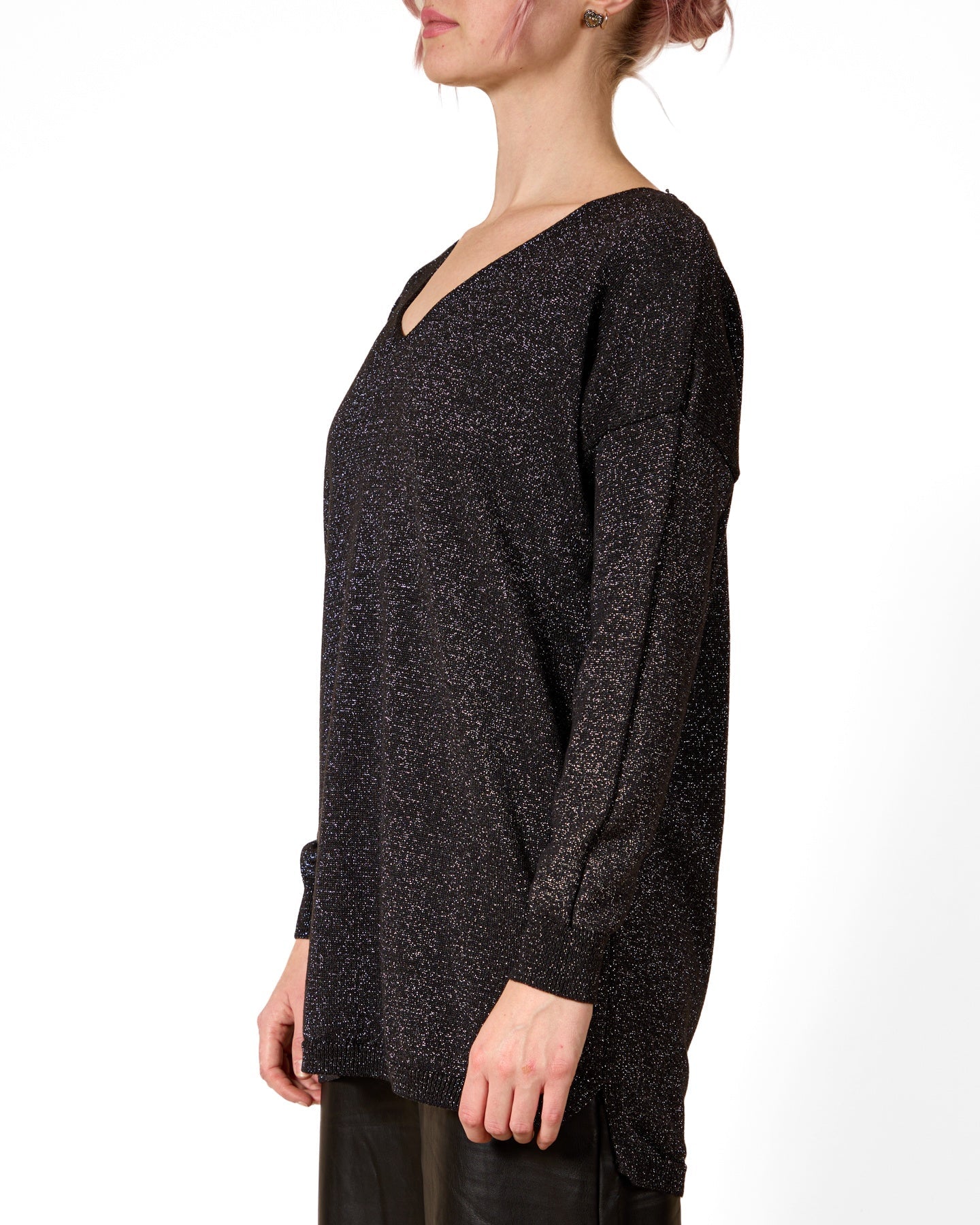 Haut Midnight à épaules tombantes et col en V entièrement en lurex