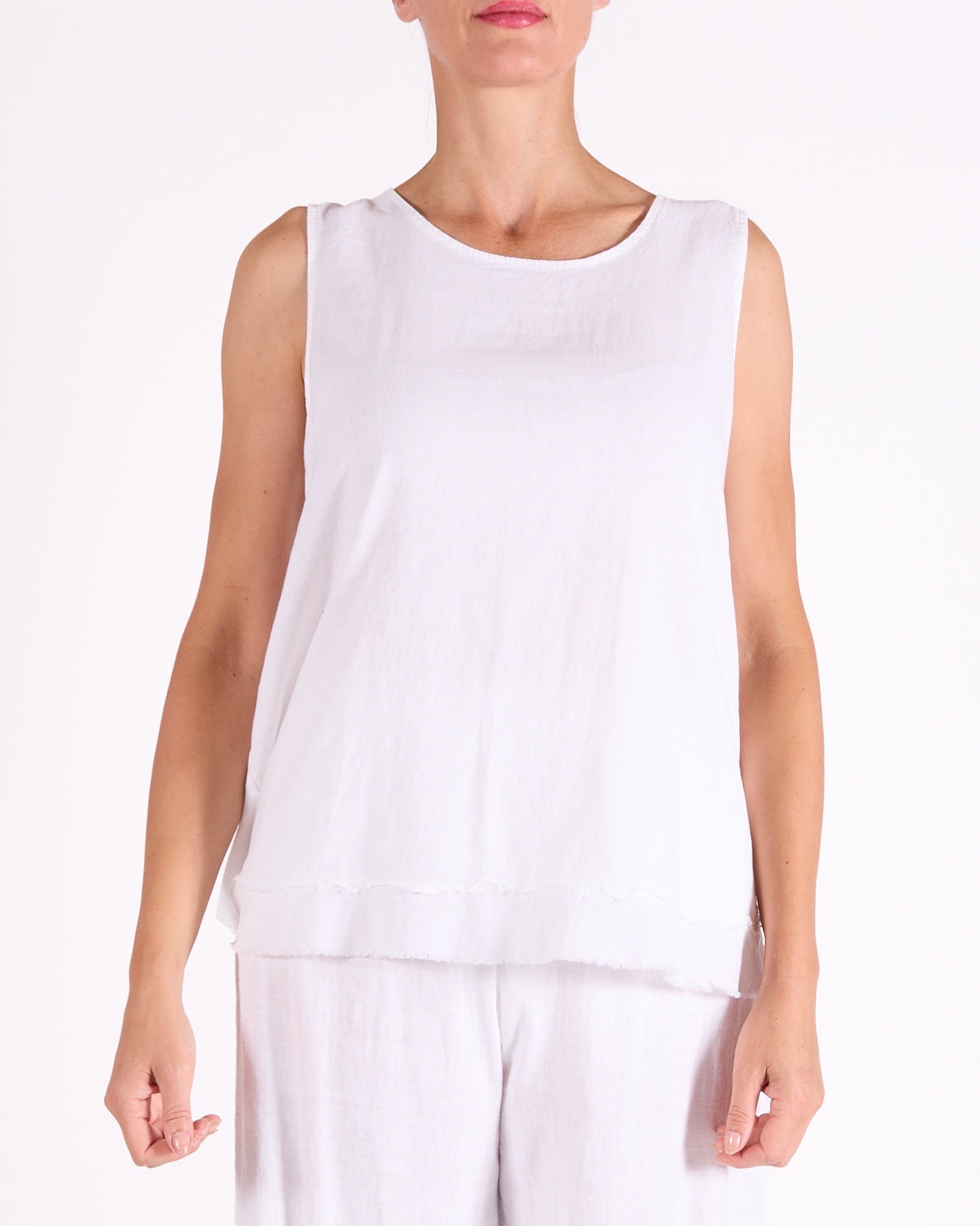 White Sleeveless Raw Edge Tank Top