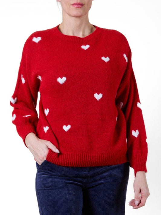Ruby Crew Neck Drop Shoulder Multi Heart Sweater