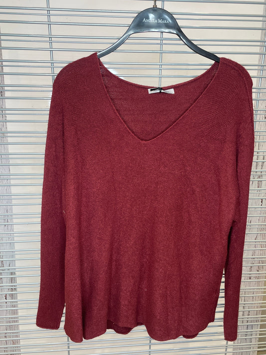 Lightweight V-Neck Knit Sweater – Burgundy
