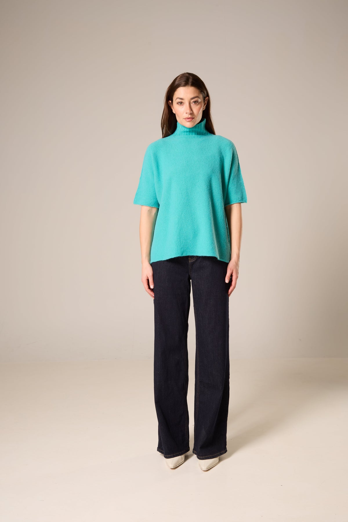 Soft Brushed Knit Mock Neck Top with Short Sleeves – Teal