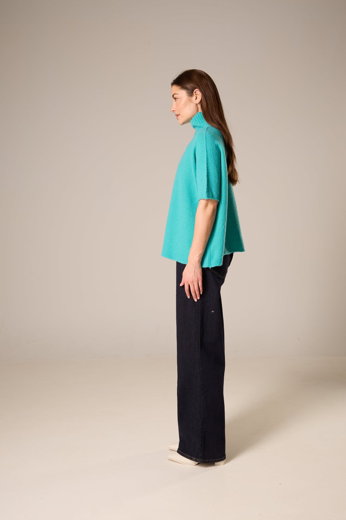 Soft Brushed Knit Mock Neck Top with Short Sleeves – Teal