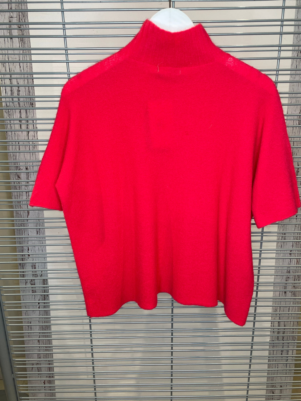 Soft Brushed Knit Mock Neck Top with Short Sleeves – Coral Red