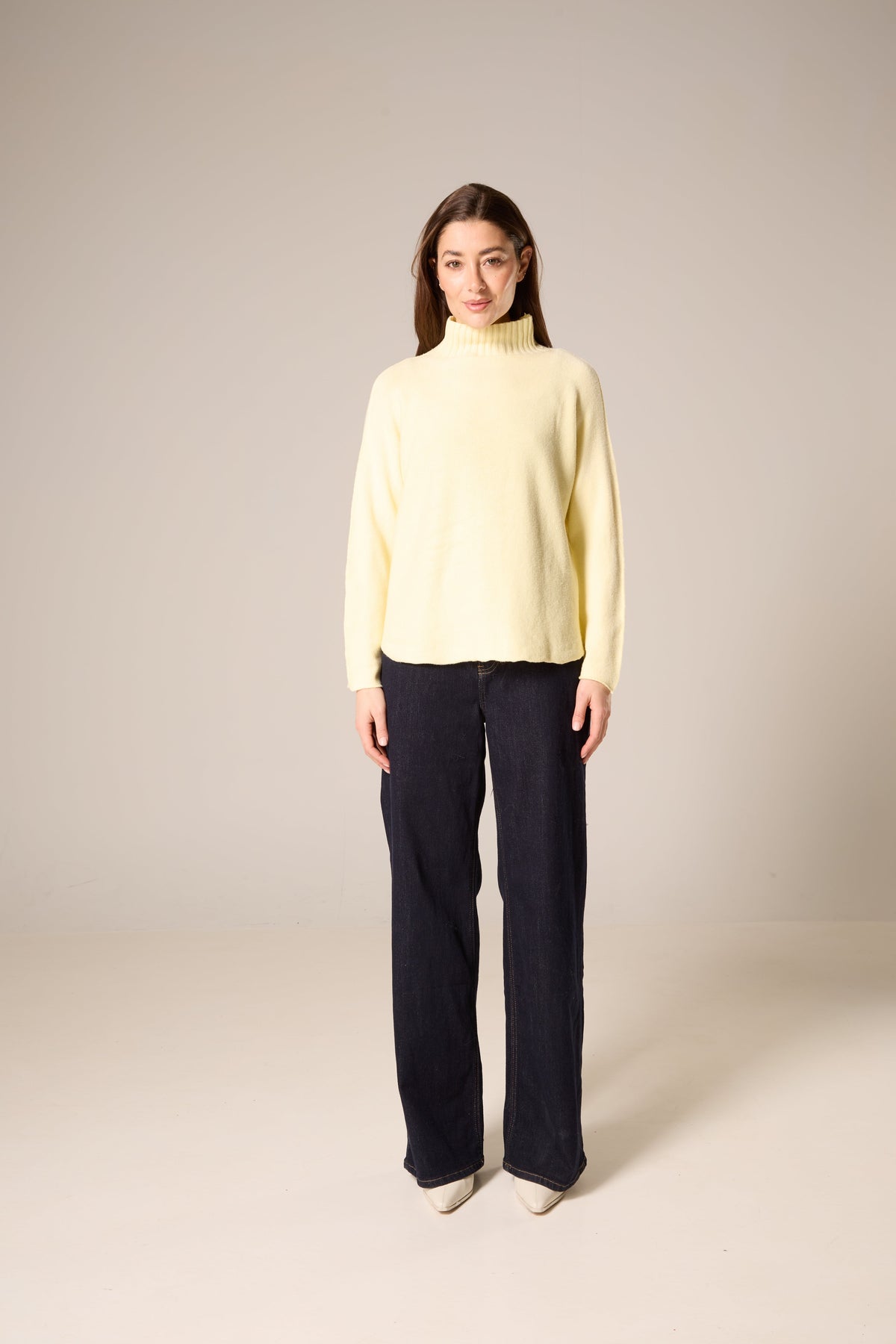 Soft Knit Mock Neck Sweater with Rolled Hem – Butter Yellow