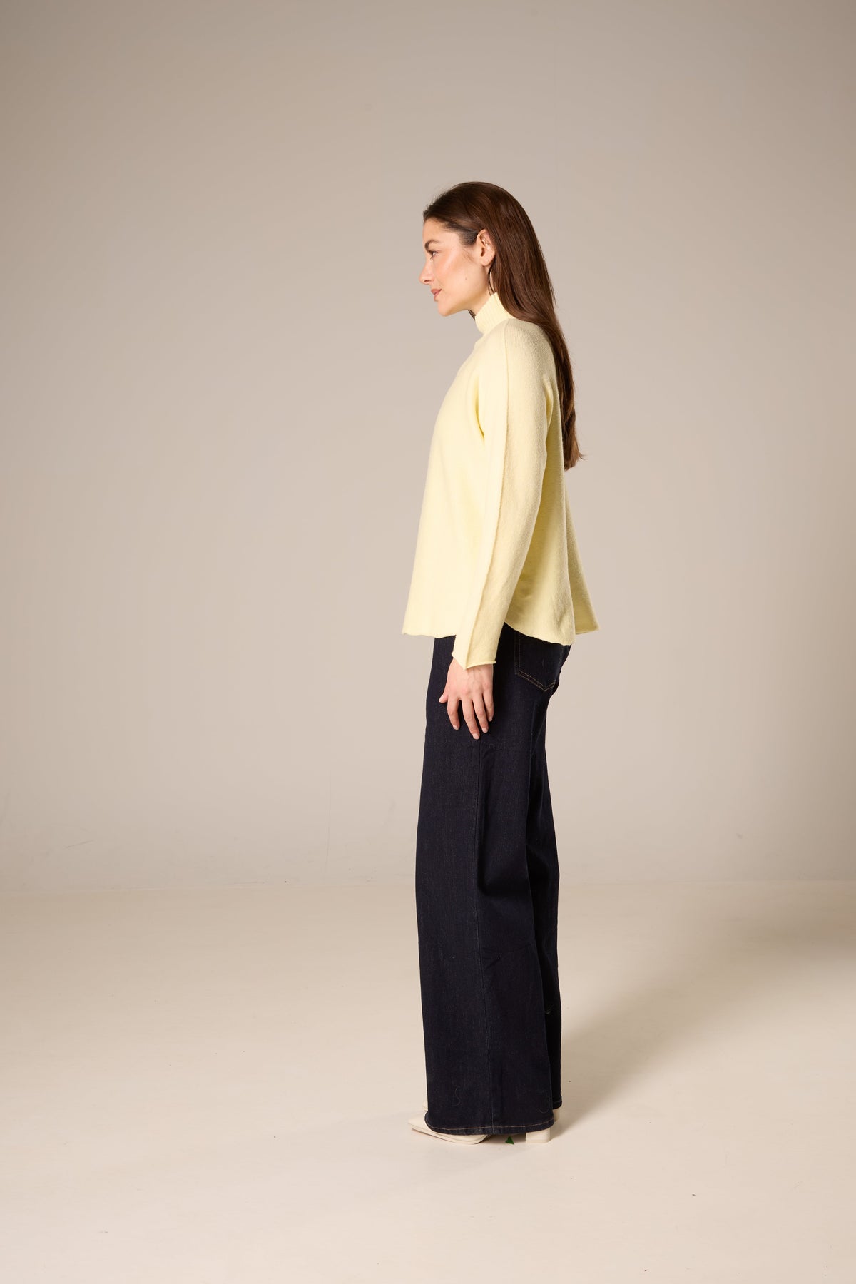 Soft Knit Mock Neck Sweater with Rolled Hem – Butter Yellow