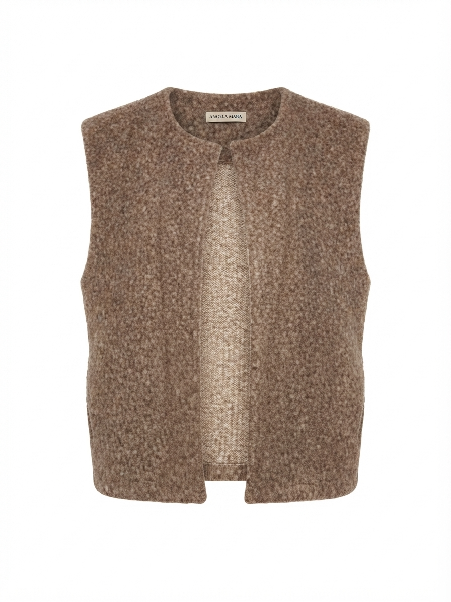 Open-Front Boiled Wool-Look Vest – Taupe
