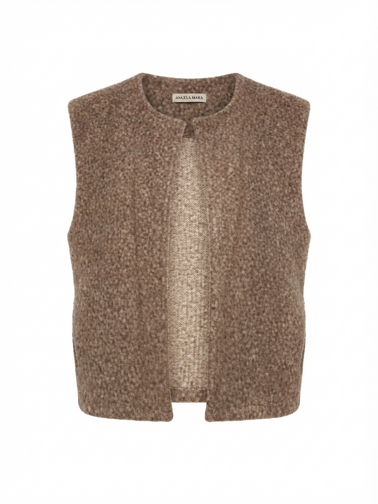 Veste sans manches ouverte d'apparence laine bouillie – taupe