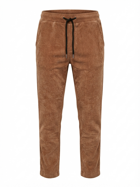 Pantalon en maille chenille côtelée avec cordon de serrage – brun